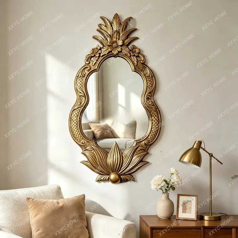 XX retro wall decorative mirror wall-mounted special-shaped carved creative bathroom mirror  high-end