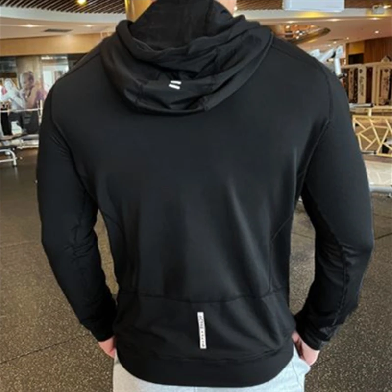 Men\'s Sports Hoodies Quick Dry Elastic Hooded Male Fitness Running Jackets Outdoor Gym Coats Casual Workout Sportwear Sunscreen