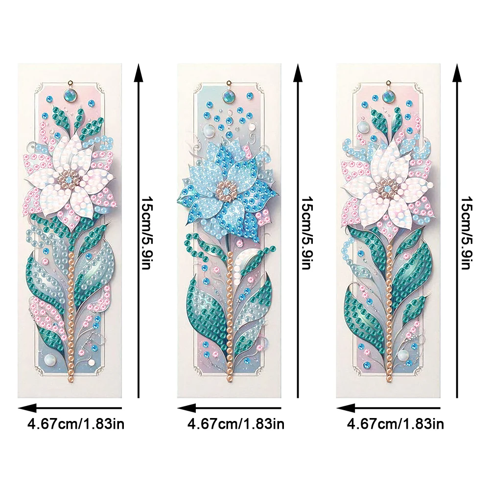 3 шт., наборы закладок специальной формы с цветами 5D и бриллиантами, художественные закладки с подвеской, алмазные художественные закладки, подарок для любителей рукоделия