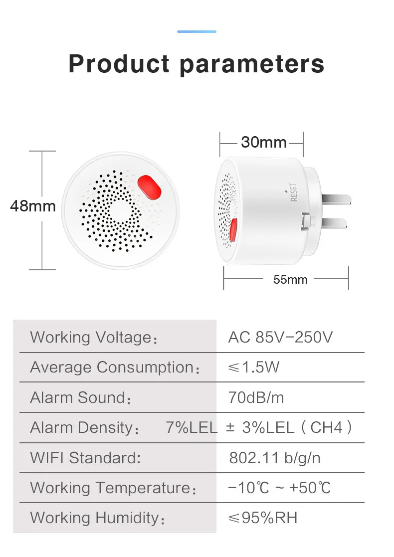 Tuya Smart Home Wifi Natural Gas Sensor Combustible Household Smart LPG Gas Leakage Alarm Detector Fire Security Protection