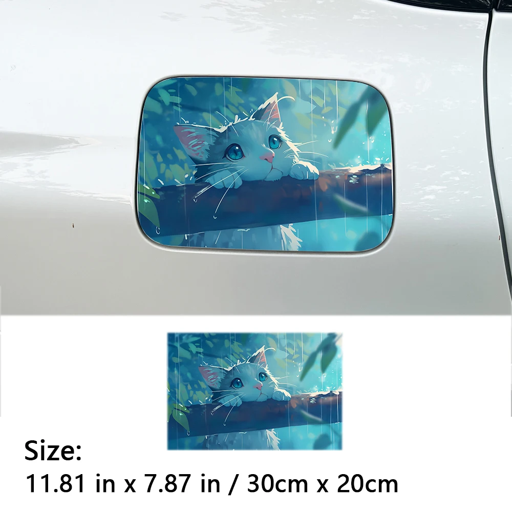 1PC Cute White Cat Rain Anime Car Sticker Waterproof PET Decal for Fuel Tank Window Customizable for All Cars view 3
