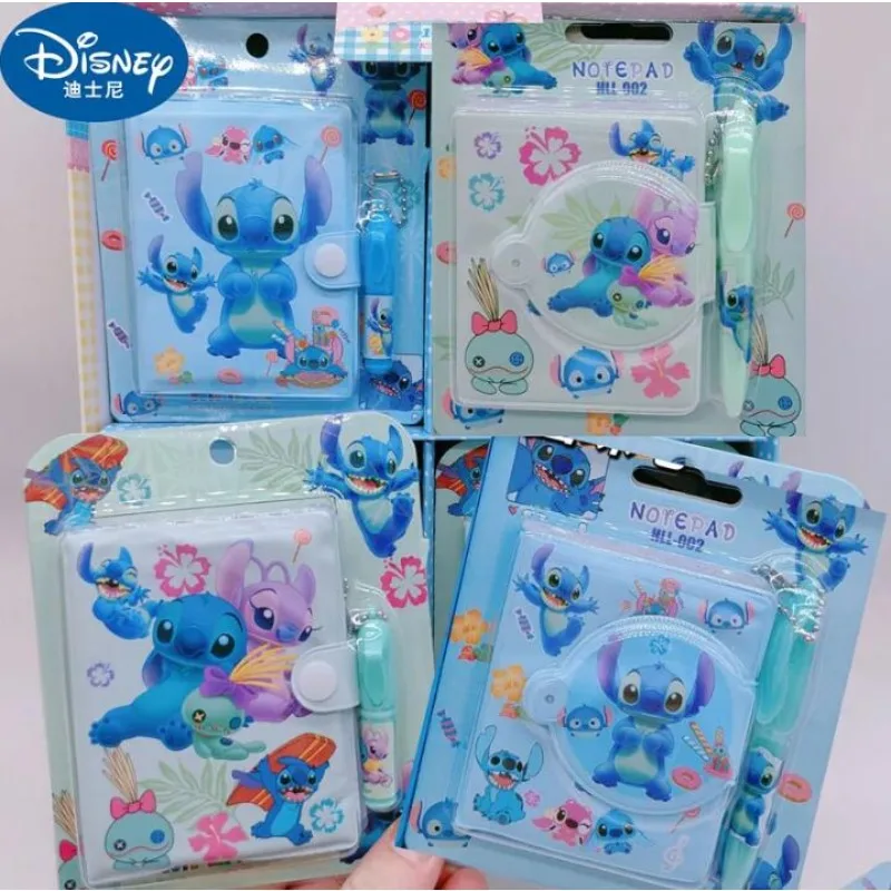 Mini carnet de notes portable Disney Stitch pour enfants, dessin animé créatif, étudiant, papeterie, ensemble de stylos à bille, cadeau