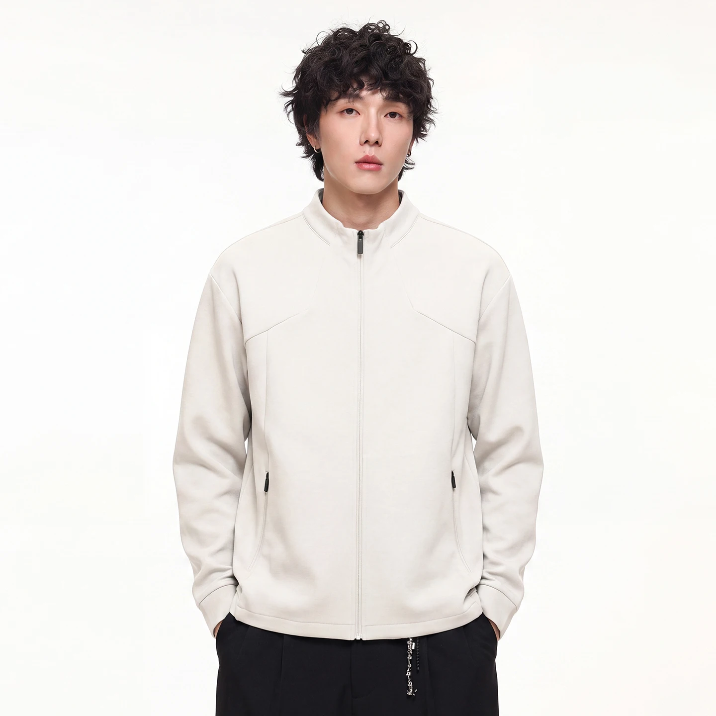 Stand Collar Zipper Sweatshirts Jacket Men Outdoor Hiking Loose Casual Track Sweatshirt Coat Spring Autumn Cardigan Jacket