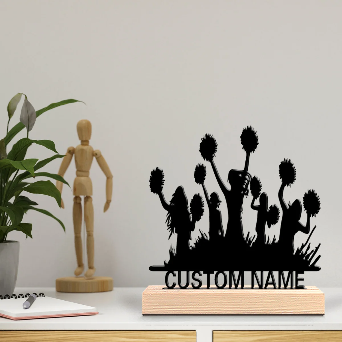 1 pièce Cadeau commémoratif personnalisé amusant pour animaux de compagnie, thème équipe de cheerleading, avec base en bois, décoration de bureau pour les amoureux des chiens, toutes occasions