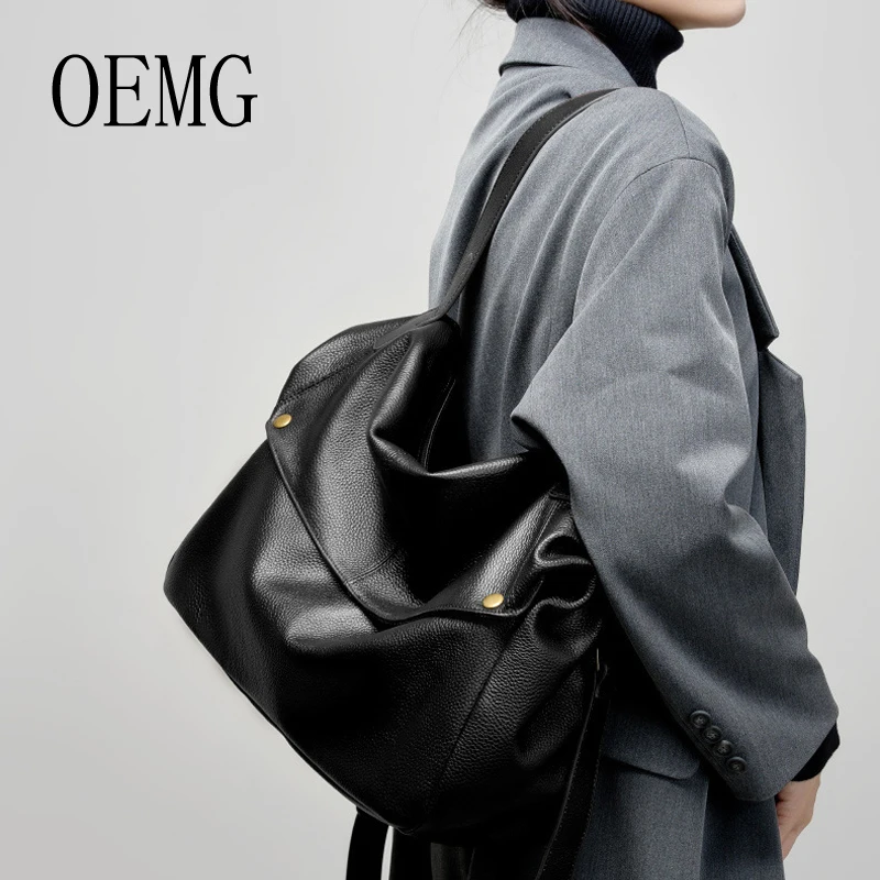 

OEMG новая сумка на плечо из натуральной кожи большой вместимости, простые повседневные женские мягкие сумки-тоут, роскошные сумки