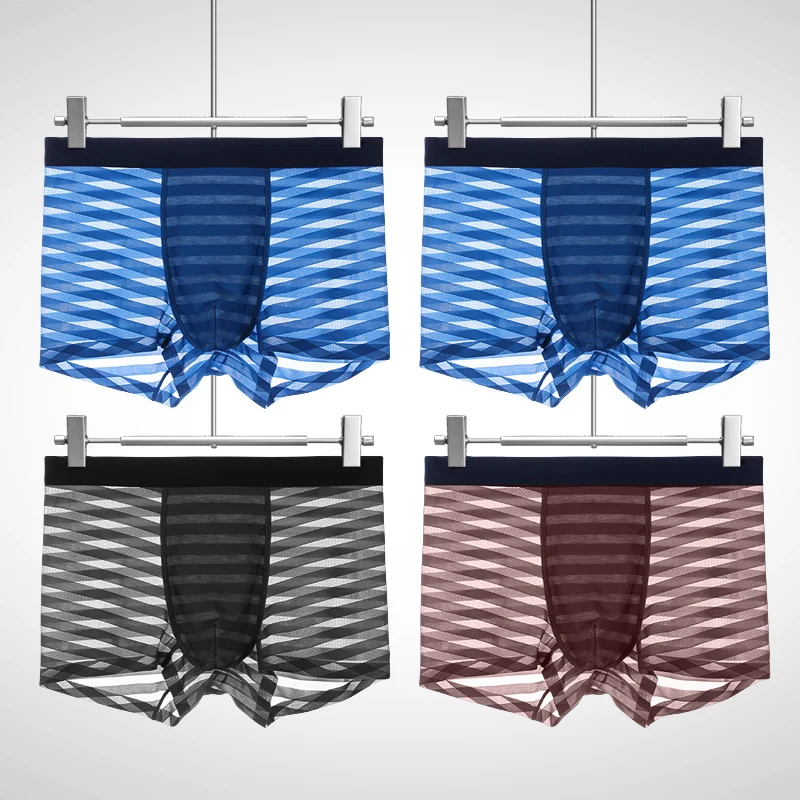 

3PCS Men's underwear ice silk, summer thin flat-angle underpants, seamless modal four-corner breathable and antibacterial shor