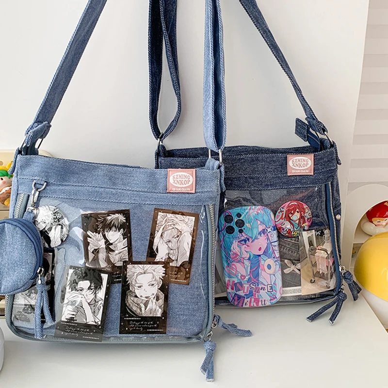 

Richme Y2K Denim Women Ita Bags Fashion 2025 All Match Daily Vintage Crossbody Shoulder Bag DIY Anime Badge Commute Bolso Mujer