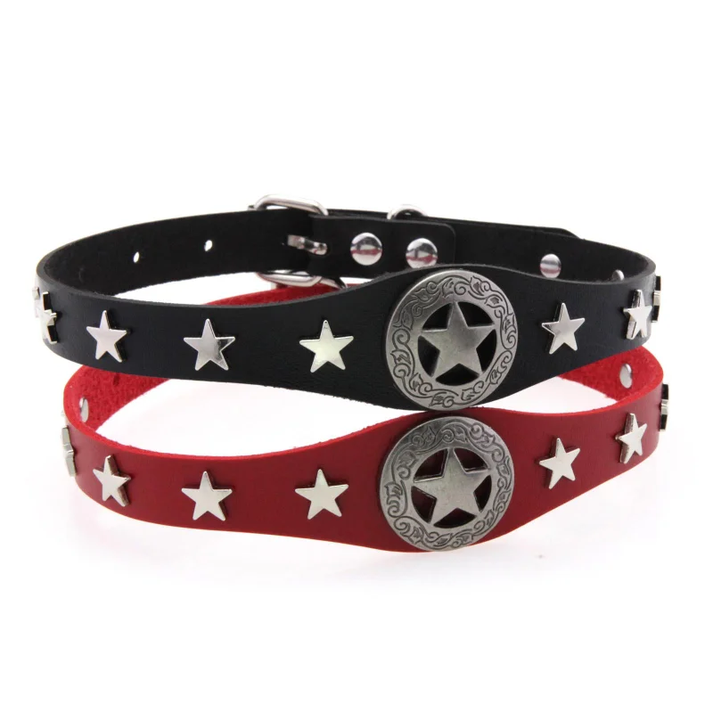 Decopunk القوطية Harajuku الشرير بسيط الفردية ملحق بولي Leather الجلود الخماسية نجمة سبيكة قلادة المختنق سلسلة الترقوة #6