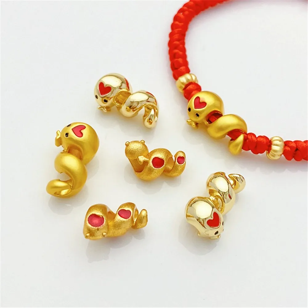 14K Gold-wrapped Love Snake Beads Zodiac Snake Year Loose Beads Handmade DIY Bracelet Necklace Jewelry Material Accessories