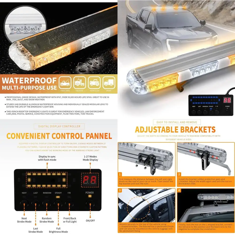 

Светодиодная стробоскопическая балка 45 LED (янтарный/белый) с контроллером для предупреждения о безопасности при буксировке и работе спецтехники