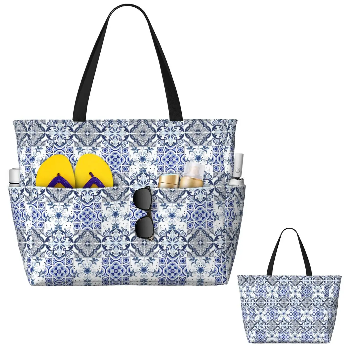 Majolica ، البلاط السيلياني ، الزهور ، الفسيفساء ، الصيف حقيبة حمل على الشاطئ حقيبة رياضية رياضة اليوغا واق من المطر حقيبة حمل كبيرة المرأة حقيبة سفر حقيبة اللياقة البدنية