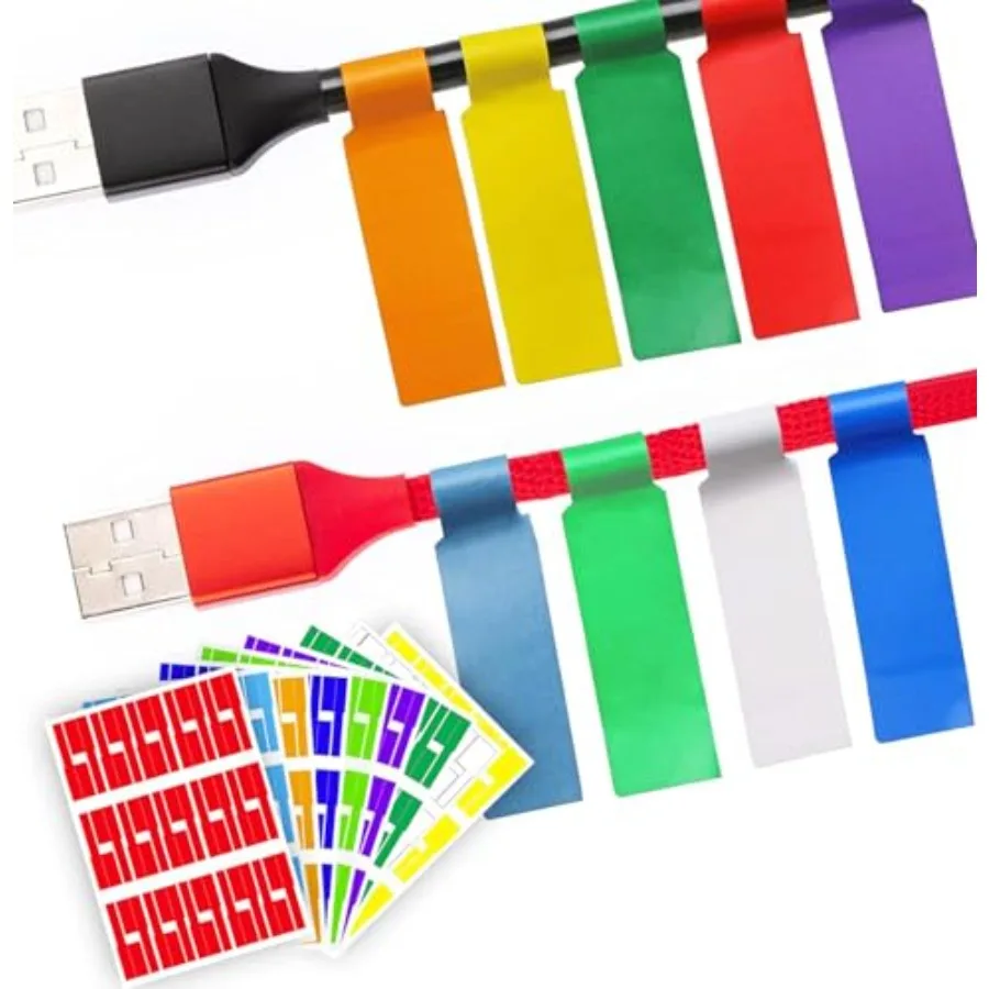 270 PCS Tear Resistant Cable Labels, 9 Colors Waterproof Cable Tags Wire Labels for Management, Cord Label Can Write On, Self A