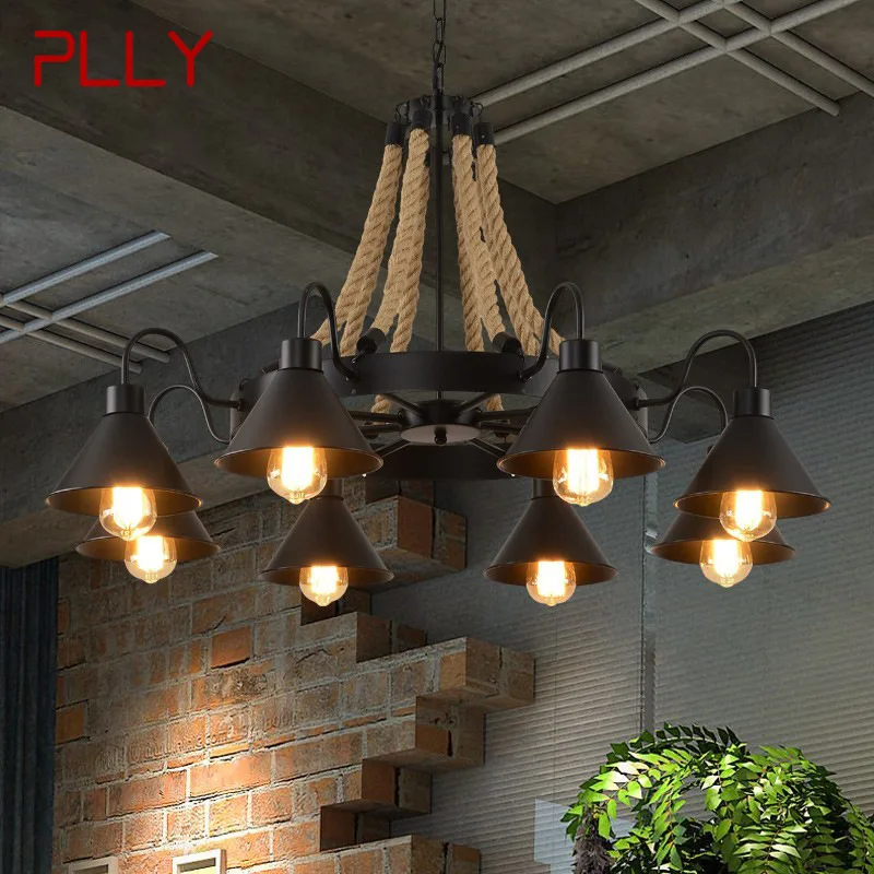 PLLY American Style  Pendant  Nostalgic Loft Industrial Style Internet Cafe Restaurant Hot Pot Shop Retrohemp Rope Chandelier