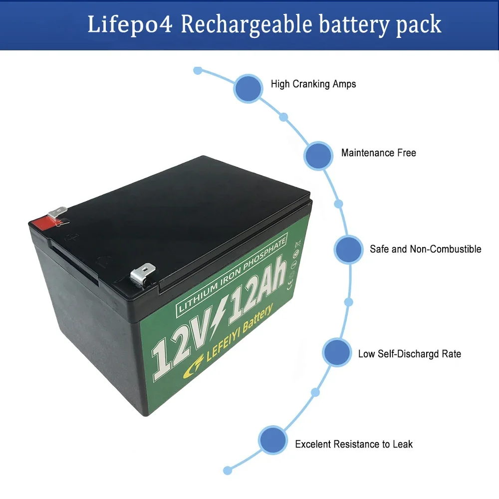 حزمة بطارية Lifepo4 قابلة لإعادة الشحن 12 فولت 12 أمبير في الساعة، لإمدادات الطاقة للمركبات الكهربائية وأضواء الشوارع الشمسية وغيرها من المعدات