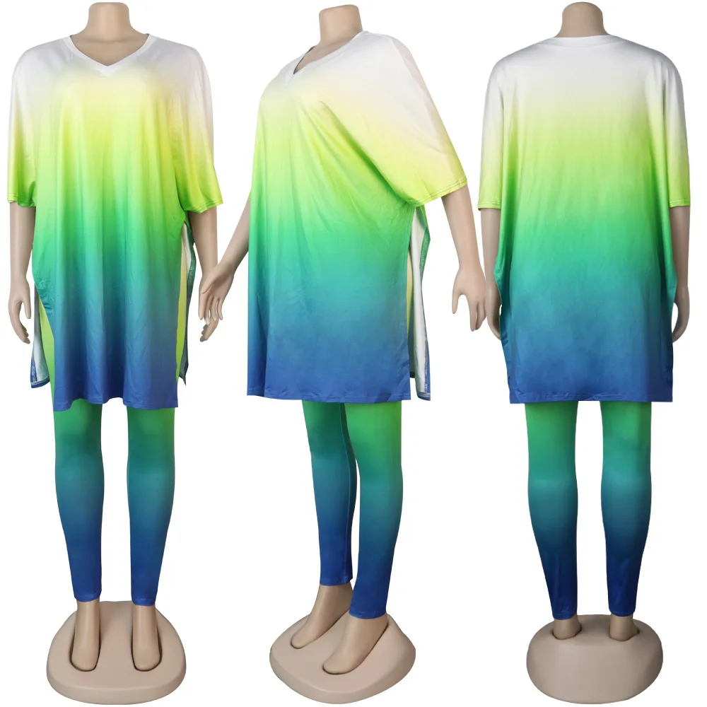 Plus Size Tie Dye Print Set weibliches langes Hemd zweiteiliges Hosen-Outfit lässiges Sweatshirt Sommer passende Sets für Frauen