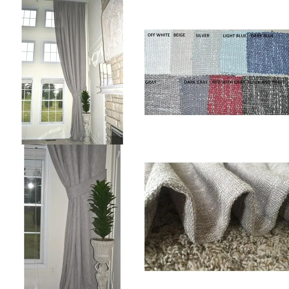Cortinas de lino gris de lujo hechas a medida para ventanas extra largas de 10-24 pies, ideales para diseños de cortinas de 2 pisos