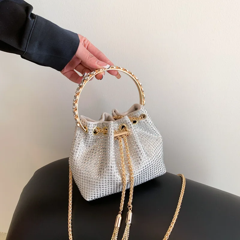 Luxury Diamonds Designer Party Handbag 2023 Tassel Chain Evening Clutch Bag Diamond Bucket Shoulder Bags Purses And Handbag