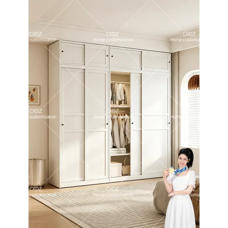 Steel Wardrobe Sliding Door Metal Closet Small Apartment Bedroom Clothing Storage Cabinet Household Furniture Organizer