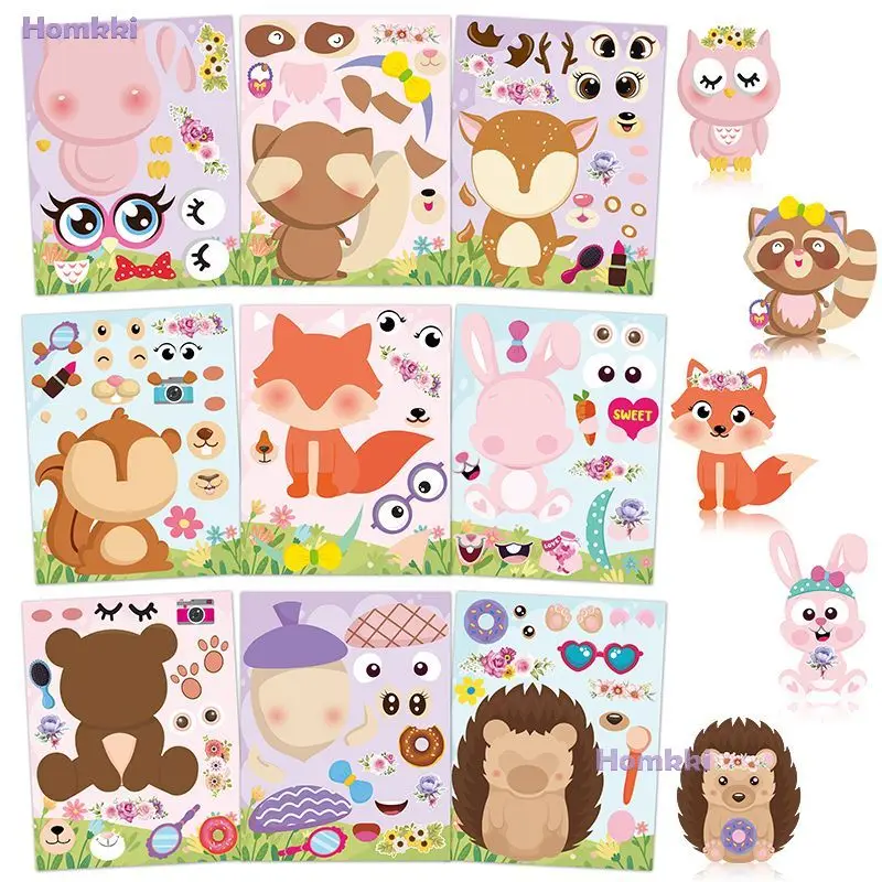 Children DIY Puzzle Stickers Make Woodland Animal Face Sticker Creative Jigsaw Game Decals Assemble Recognition Educational Toys