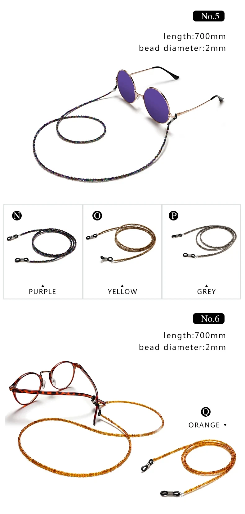 Brillenketten, verziert mit niedlichen bunten Premium-Perlen für Damen – Brillenkettenhalter, Brillenkettenschnüre – Detail 4
