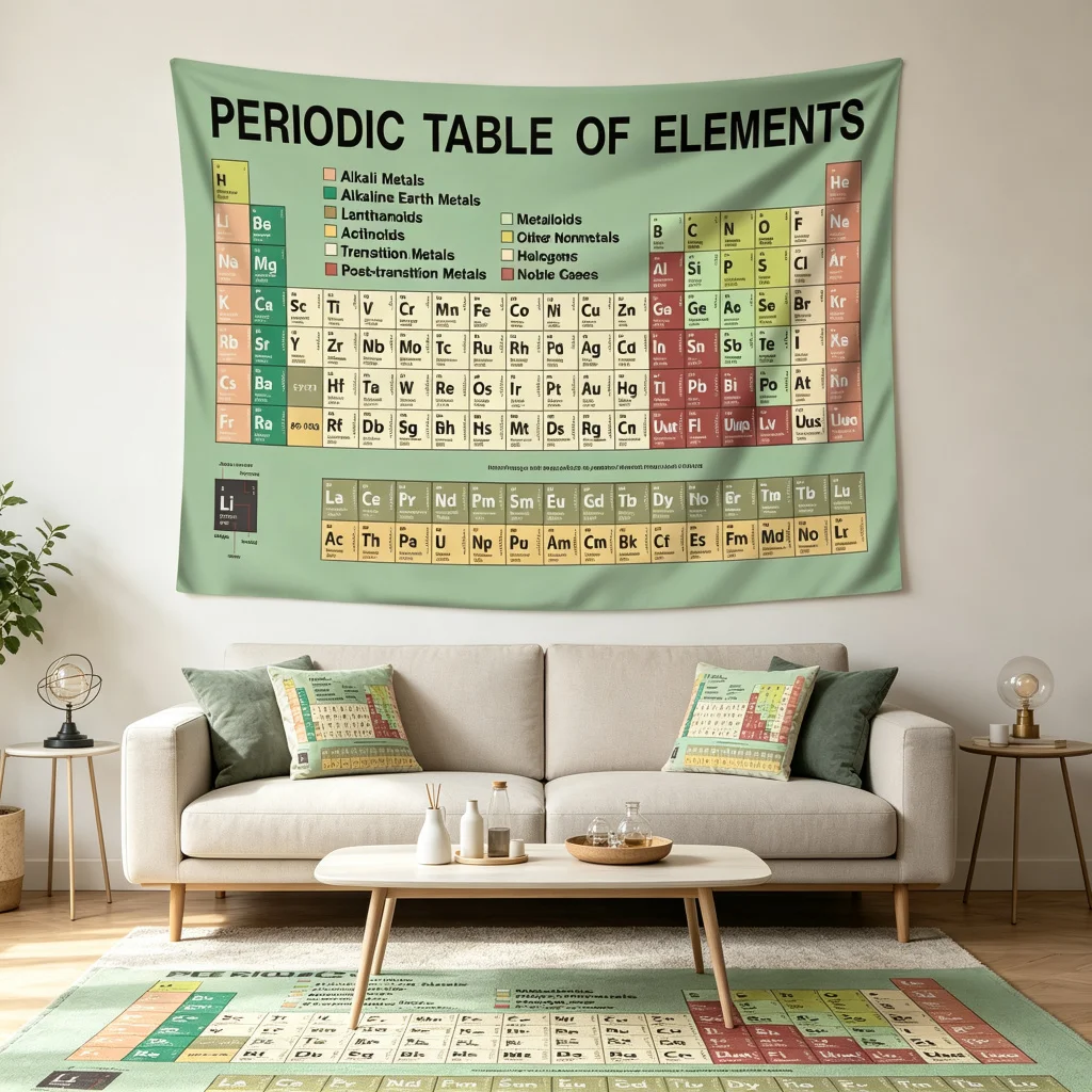 1PC Periodic Table Science Art Print Backdrop Banner, Bedroom Living Room Photo Background, Polyester, Home Decor, Wall Art