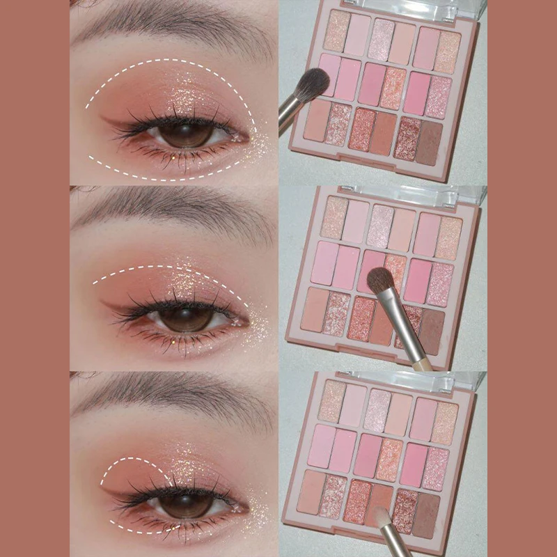 Pearly Eyeshadow Palette Matte Glitter Shiny Sequins Eye Shadow Long-Lasting Korean Eye Pigments Make-Up Pallet Pink Earth Color