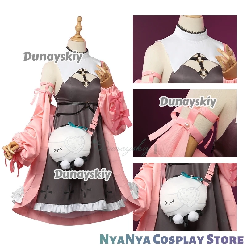 Disfraz Virtual Youtuber Allie ssiabrigo rosa vestido de Lolita bolso de hombro cola de oreja conjunto completo mujer traje de Carnaval de Halloween