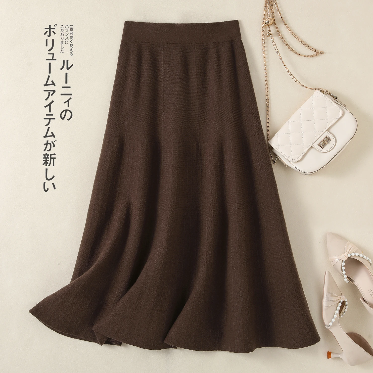 Koreaanse Mode 2024 Herfst Winter Dames Nieuwe Solide Elegante Elastische Hoge Taille Geplooide Lange Rok Vrouwen Slank Gebreide A-Lijn Rok