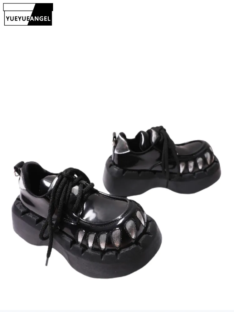 Fashion Personality Men Round Toe Shoes Cowskin Spliced Height Increasing Footwear British Style Casual Thick Soled Sneakers