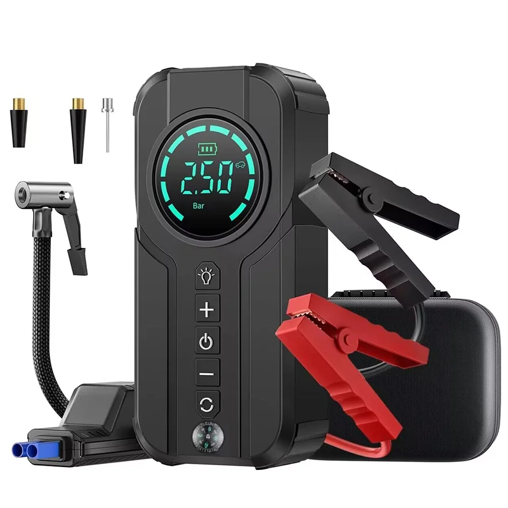 12V Car Jumper Super Capacitor 16000mAh High Power Vehicle Booster Jump Starter Tire Inflator Air Compressor Motorcycles 2000A