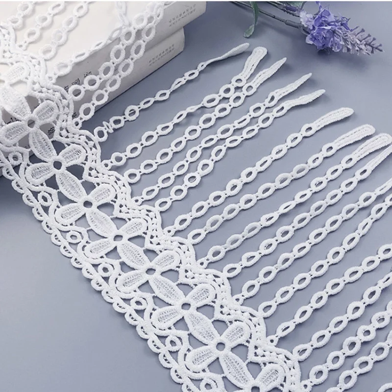 

1yard Hollow Out Floral Embroidered White Lace Ribbon Long Fringe Lace Tape Wedding Dress Home Curtain Garment Decoration Tassel