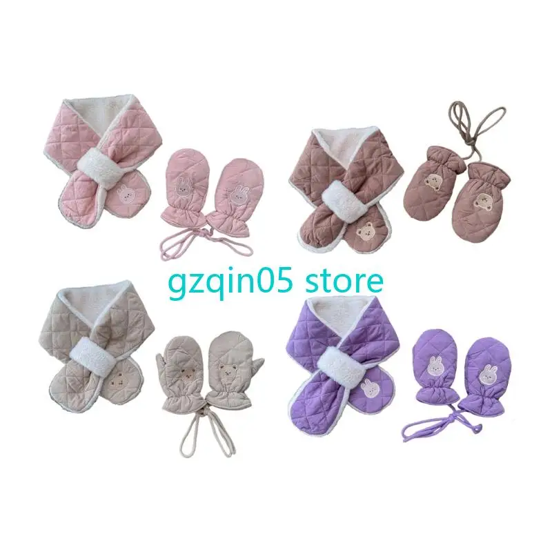 

H055 2 Piece Baby Crosses Scarf And Mittens Set Soft Cotton Winter Accessories For Infants 0 24 Months Snugs Fit Easy Wear