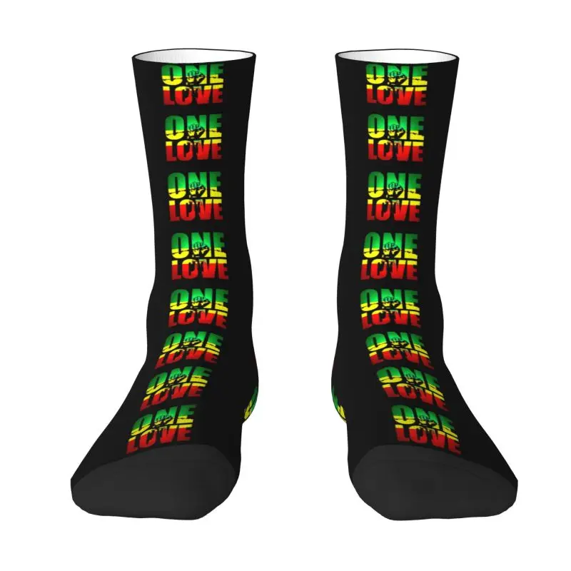 Custom One Love Jamaica Reggae Dress Socks Men's Women's Warm Fashion Novelty Crew Socks