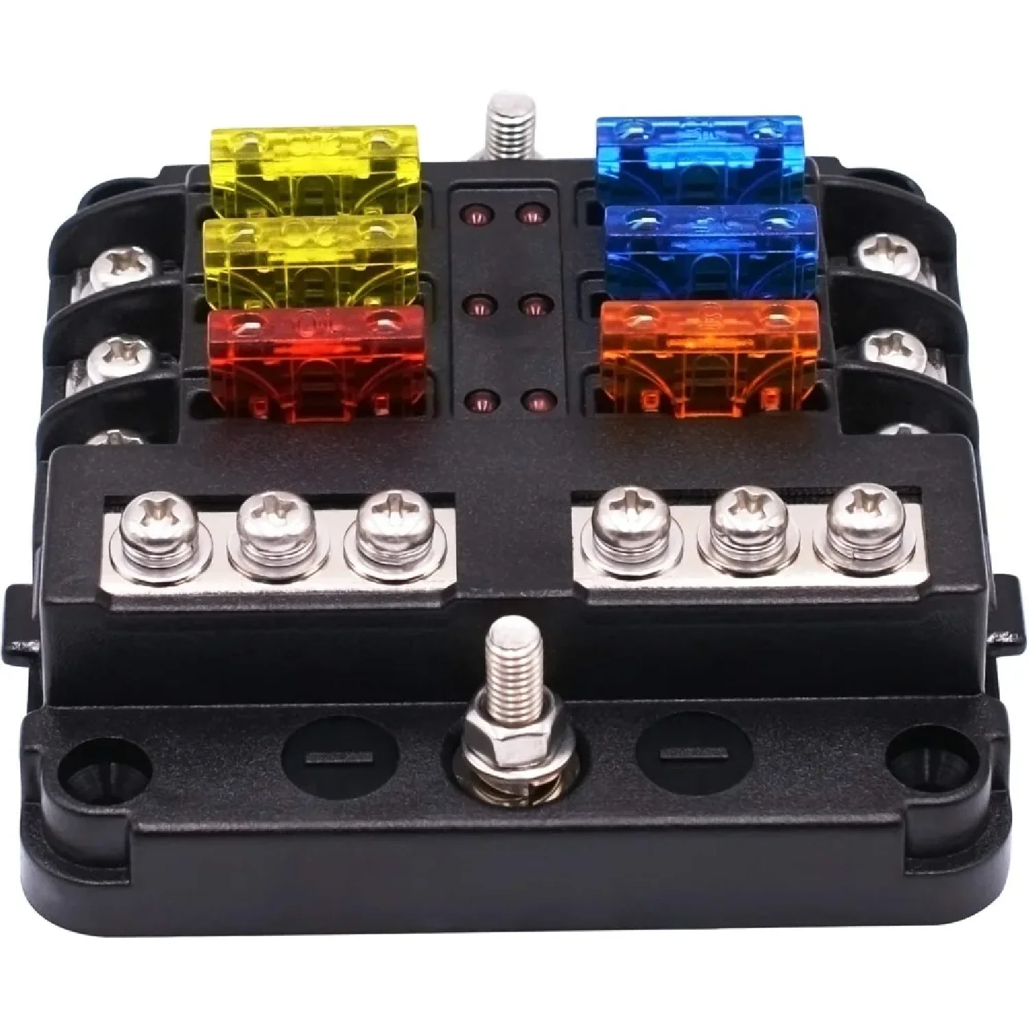 6 Way Blade Fuse Box 12V 24V Fuse Holder Block with Negative Bus LED Indicator for Car Boat Marine Truck