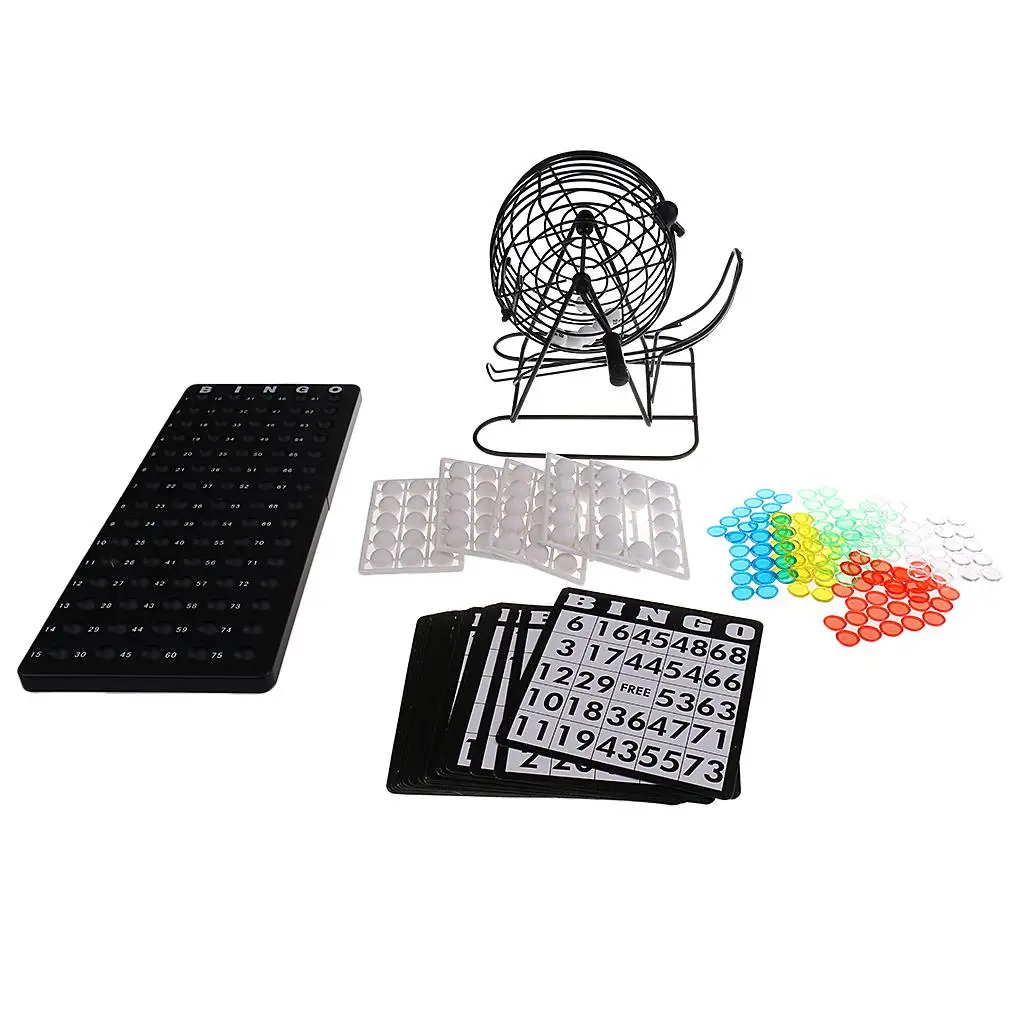 Classic Bingo Cage Game with 75 Ball 150 Token Marker 18 Card Christmas Gift for Club Pub Family Camping Hiking Games Supplies