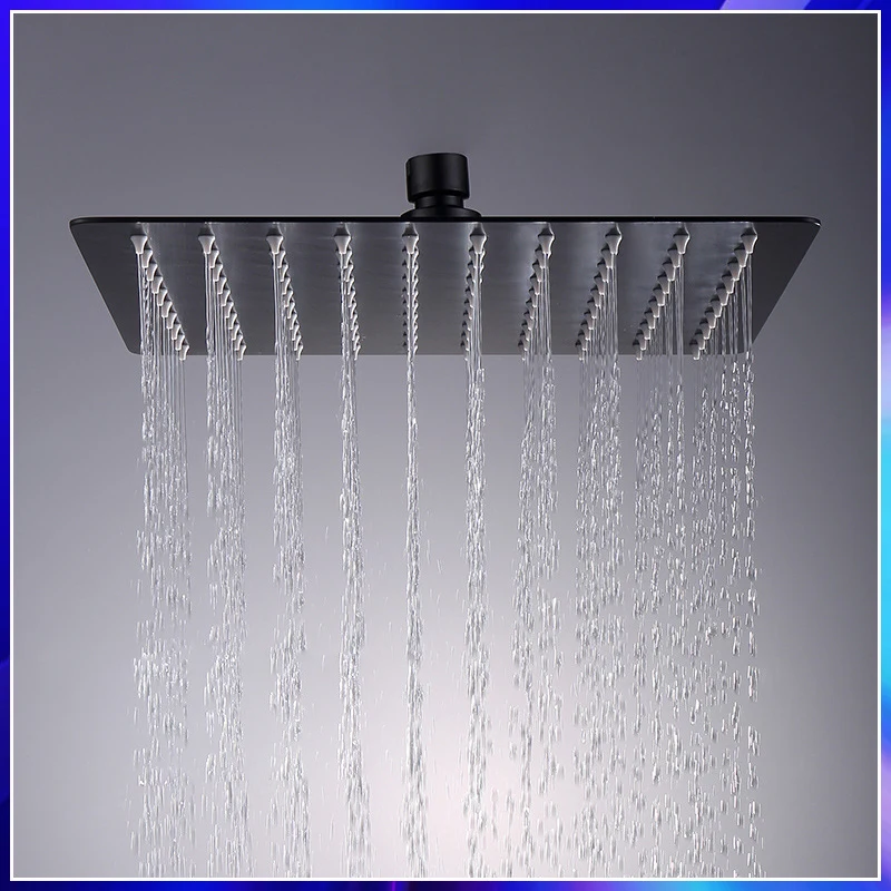 Stainless Steel Slim Shower Head 12/10/8 Inch Rain Shower Head Round and Square Shower Head Black Finish Enjoy Rain