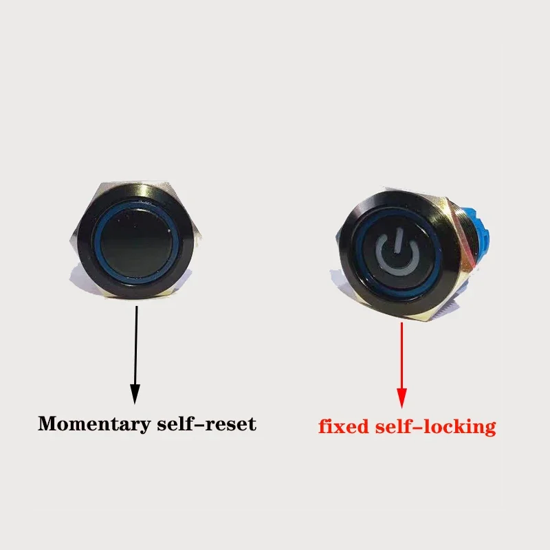 Black Push Button Switch 12/16/19/22mm Waterproof illuminated Led Light Metal Flat Momentary Switches with power mark 5V 12V 24V