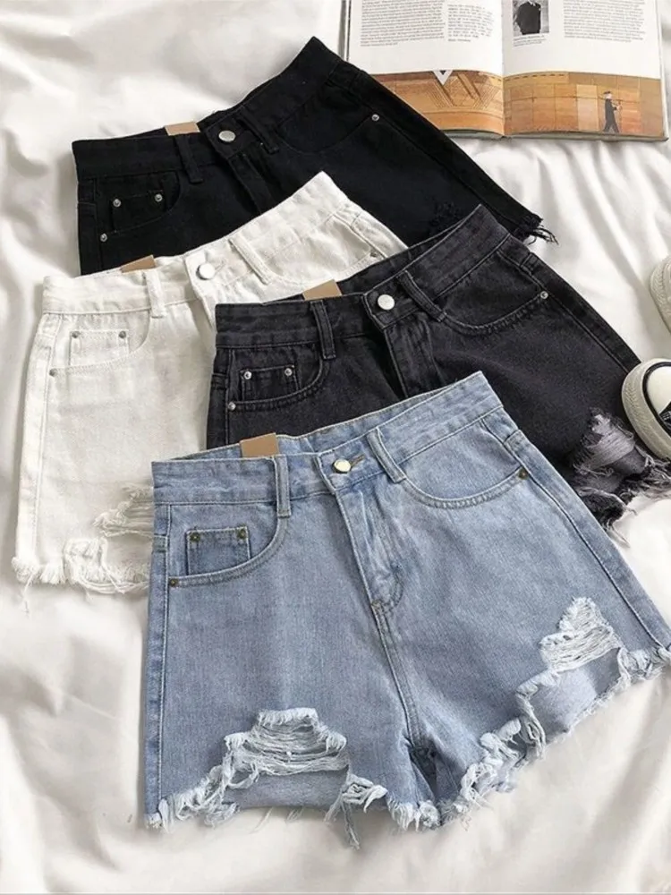 

Джинсовые шорты для женщин с высокой талией, рваные свободные широкие шорты на лето, новый стиль, повседневные джинсы, женская одежда