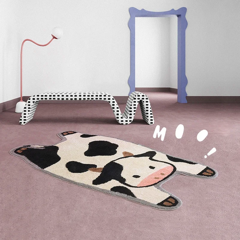 Cute Cow Rug Children Room Cartoon Plush Mat  Carpet absorbs water Thick Floor Mat For Bathroom Non-slip Absorbent Bedside