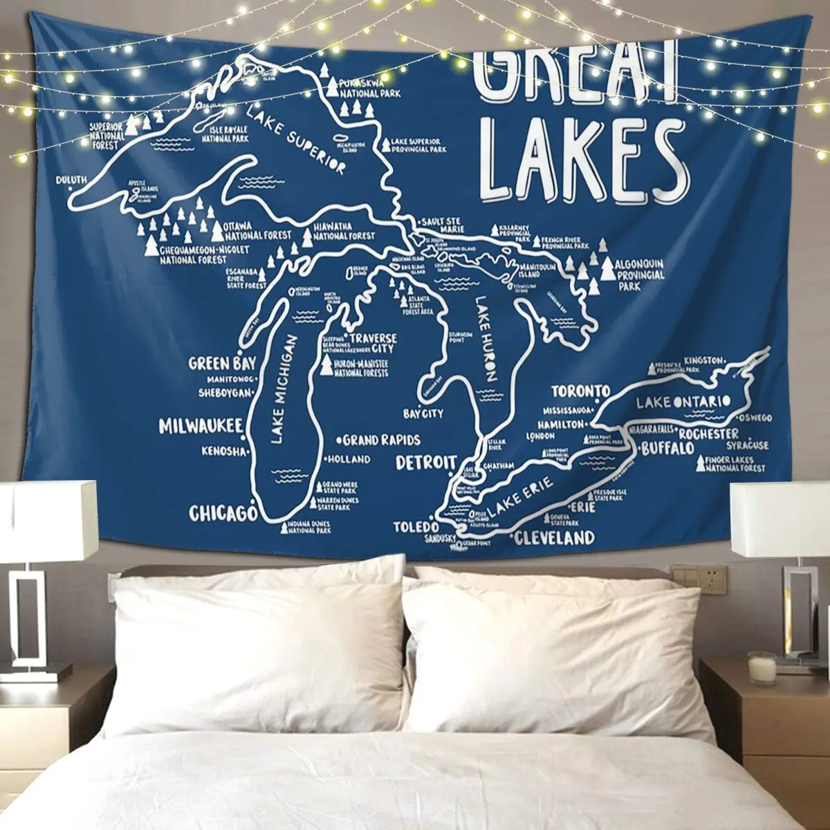 

Great Lakes Map Tapestry Funny Wall Hanging Aesthetic Home Decor Tapestries for Living Room Bedroom Dorm Room