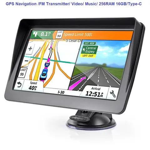 KMDRIVE Car Truck GPS Navigation 7 Inch 256M 16GB Sat Navigator Type-C Charging Port Free Maps