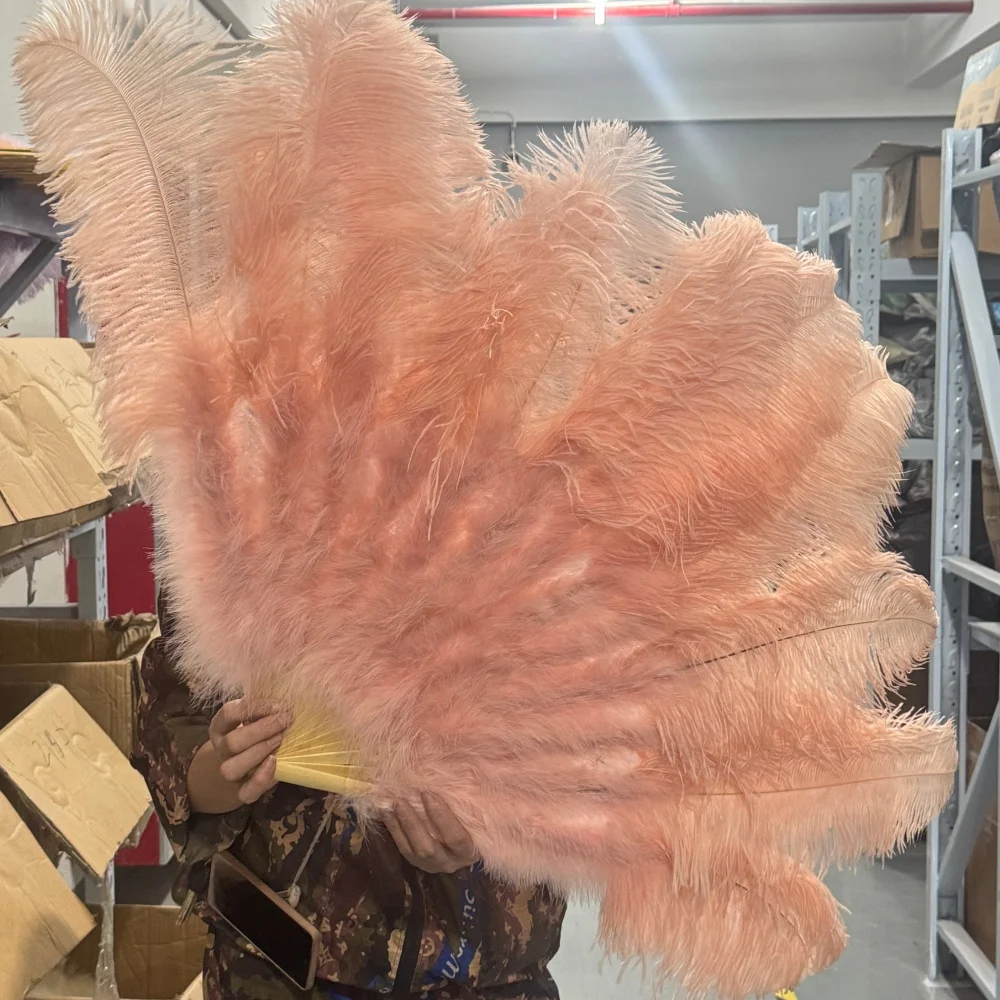 Pink 100CM Big Ostrich Feather Fan Fluffy 13 Bone Handheld Carnival Belly Dance Stage Performance Feather Fan Plumes DIY Crafts