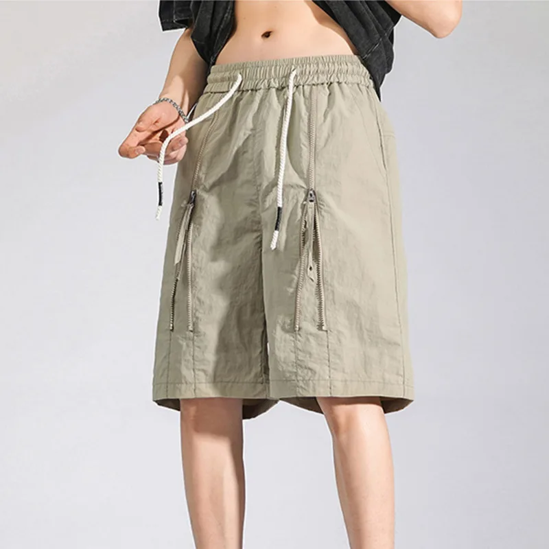 

Men Cargo Gym Running Training Athletic Shorts Summer Zipper Decoration Elastic Waist Lightweight Quick Dry Outdoor Sport Shorts