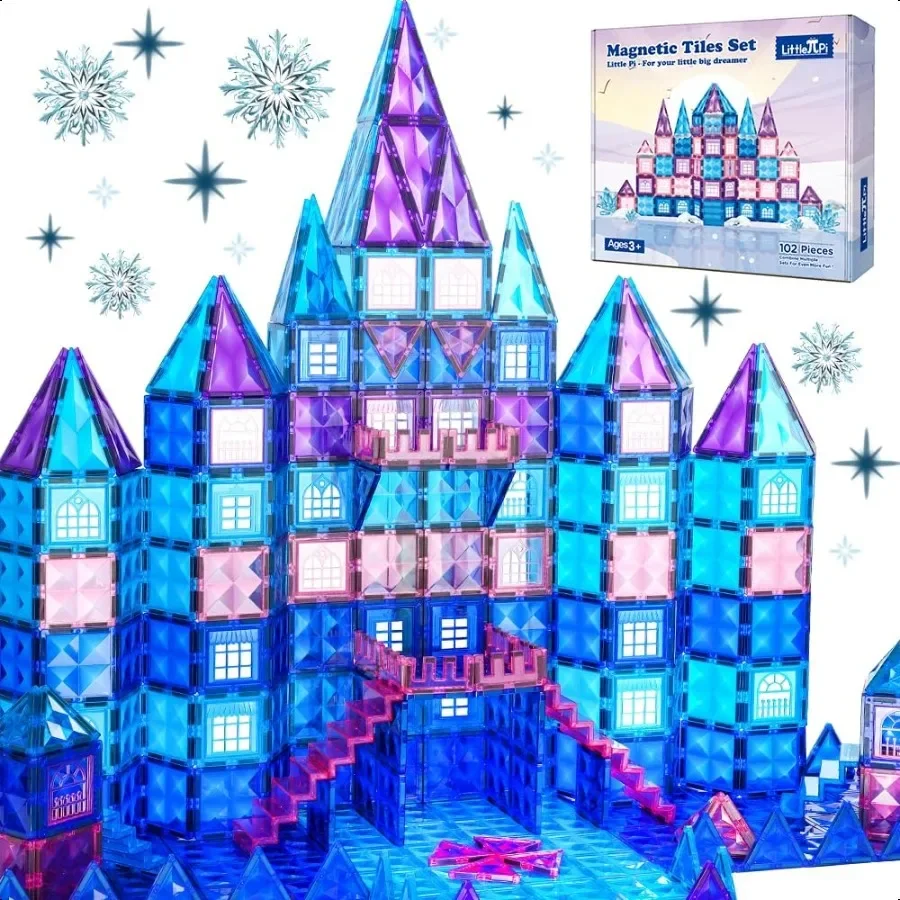 

Little Pi 102pcs Princ Castle Magnetic Tiles Building Blocks 3D Diamond Blocks STEM Educational Toddler Toys for Pretend Play