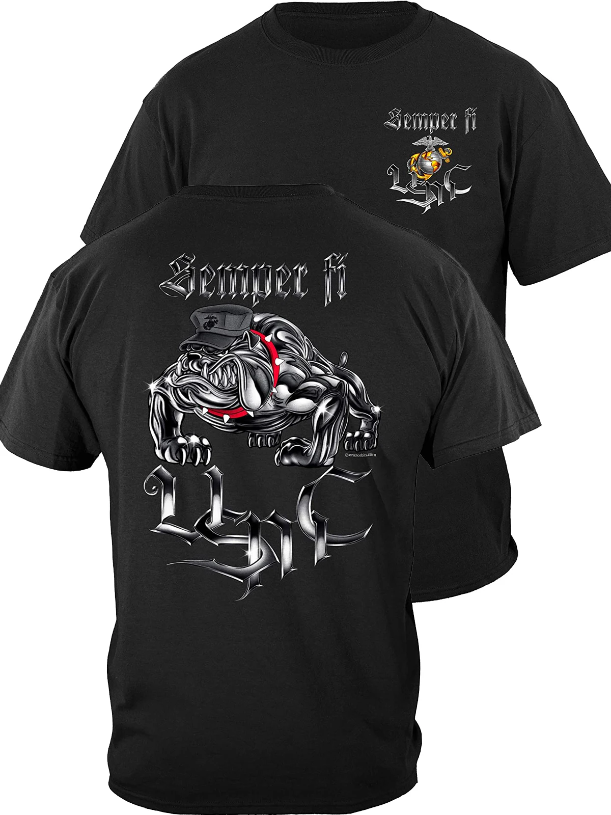 Semper Fi US Marine Corps Devil Dog Chrome Bulldog T Shirt New 100% Cotton Short Sleeve O-Neck Casual Mens T-shirt