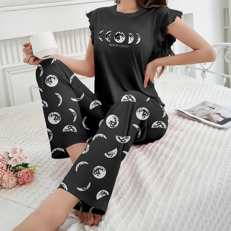 جديد نفخة الأكمام مجموعة سيدة عارضة الراحة المحملة السراويل قصيرة الأكمام منامة مجموعات عارضة Homewear 2PCS المتسكعون