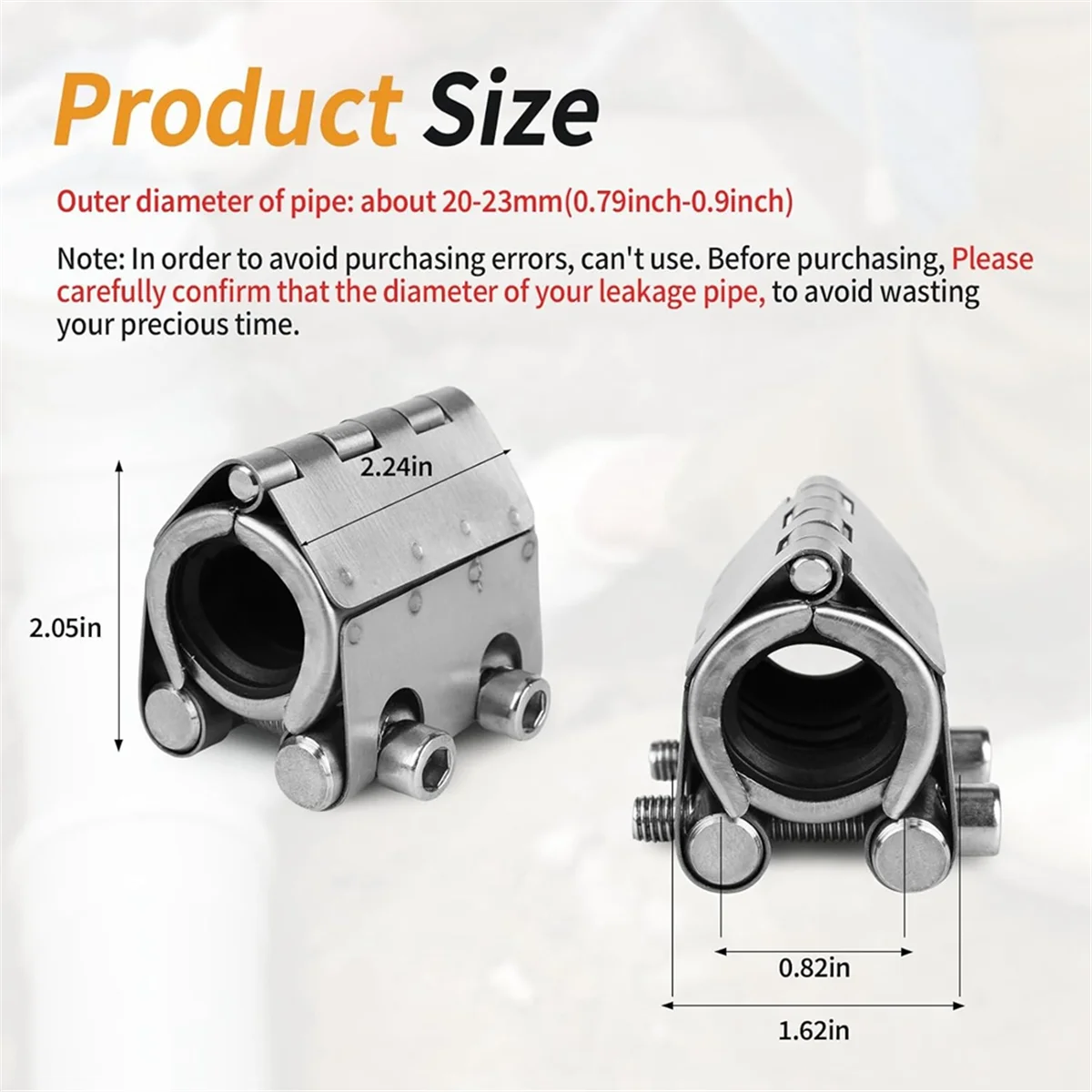 A002 Pipe Repair Clamp Kit- Pipe Coupling Clamp for Plastic&Metal Pipes, Emergency Duty Leak Sealer 1/2 Inch (19-22mm)