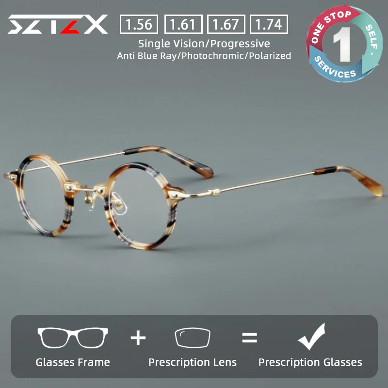 sztzx-colorful-trendy-round-frame-prescription-glasses-blue-light-blocking-acetate-myopia-eyewear-progressive-reading-glasses