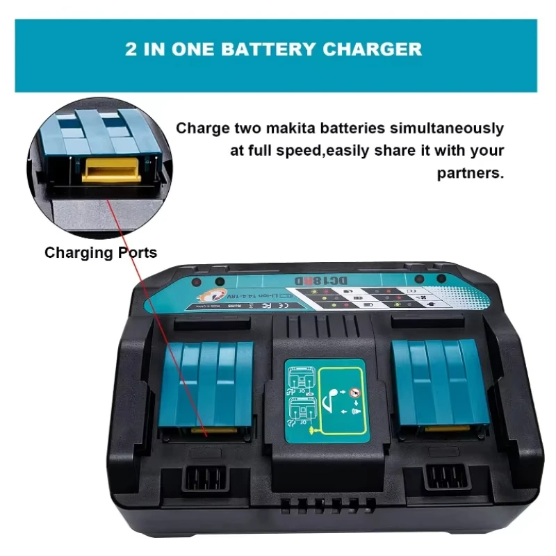 

18V DC18RD Dual Ports Battery Charger for Makita 14.4V-18V LXT Lithium-Ion Battery BL1415 BL1430 BL1830 BL1840 BL1850 BL1850B