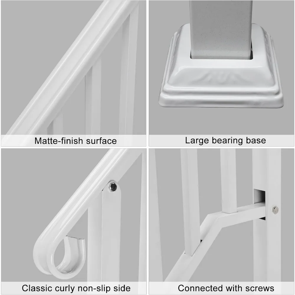 2 Pack 4 Step Handrails for Outdoor Steps, Wrought Iron Stair Railing Fits 3 or 4 Steps, Metal Hand Rail with Installation Kit,